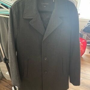 Calvin Klein Men's Dark Gray/ Charcoal Wool Pea Coat